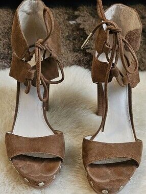 Pelle Moda Brown Suede Lace-Up Platform Heels